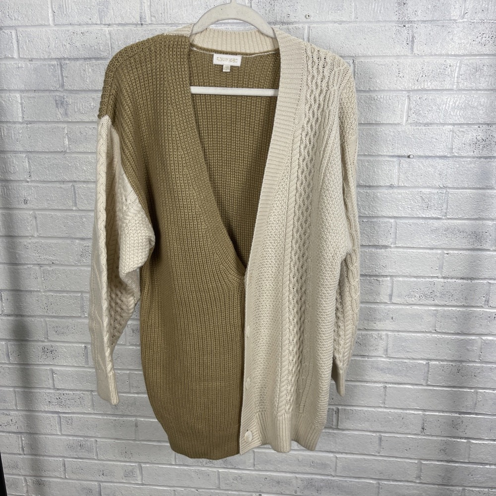 Ronny Kobo Wool Blend Long Cardigan Womens M Chunky Colorblock Cozy